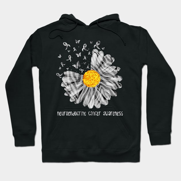 Daisy Butterfly Zebra Ribbon Neuroendocrine Cancer Awareness Hoodie by hony.white